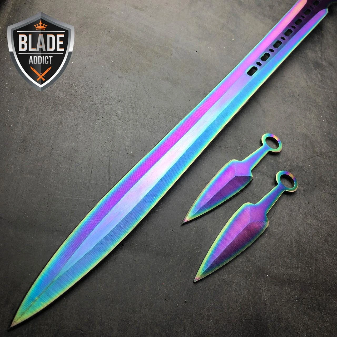 27" Real Ninja Sword Machete Throwing Knife Full Tang RAINBOW Katana 5 27" Real Ninja Sword Machete Throwing Knife Full Tang RAINBOW Katana - Image 3