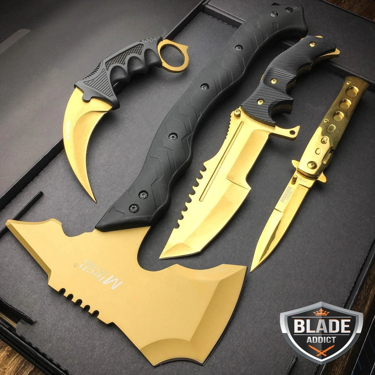 4PC GOLD ELITE TACTICAL KNIFE SET 3 4PC GOLD ELITE TACTICAL KNIFE SET