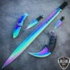 5PC Rainbow Fixed Blade Machete Sword Throwing Knife Karambit Set -BLADE ADDICT Sales bladeaddictknives tactical set 5pc rainbow fixed blade machete sword throwing knife karambit set 399300886555