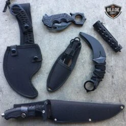8 PC BLACK Tactical Zombie Axe Fixed Blade Hunting Knife Karambit Throwing Set -BLADE ADDICT Sales bladeaddictknives tactical set 8 pc black tactical zombie axe fixed blade hunting knife karambit throwing set 3904593756248