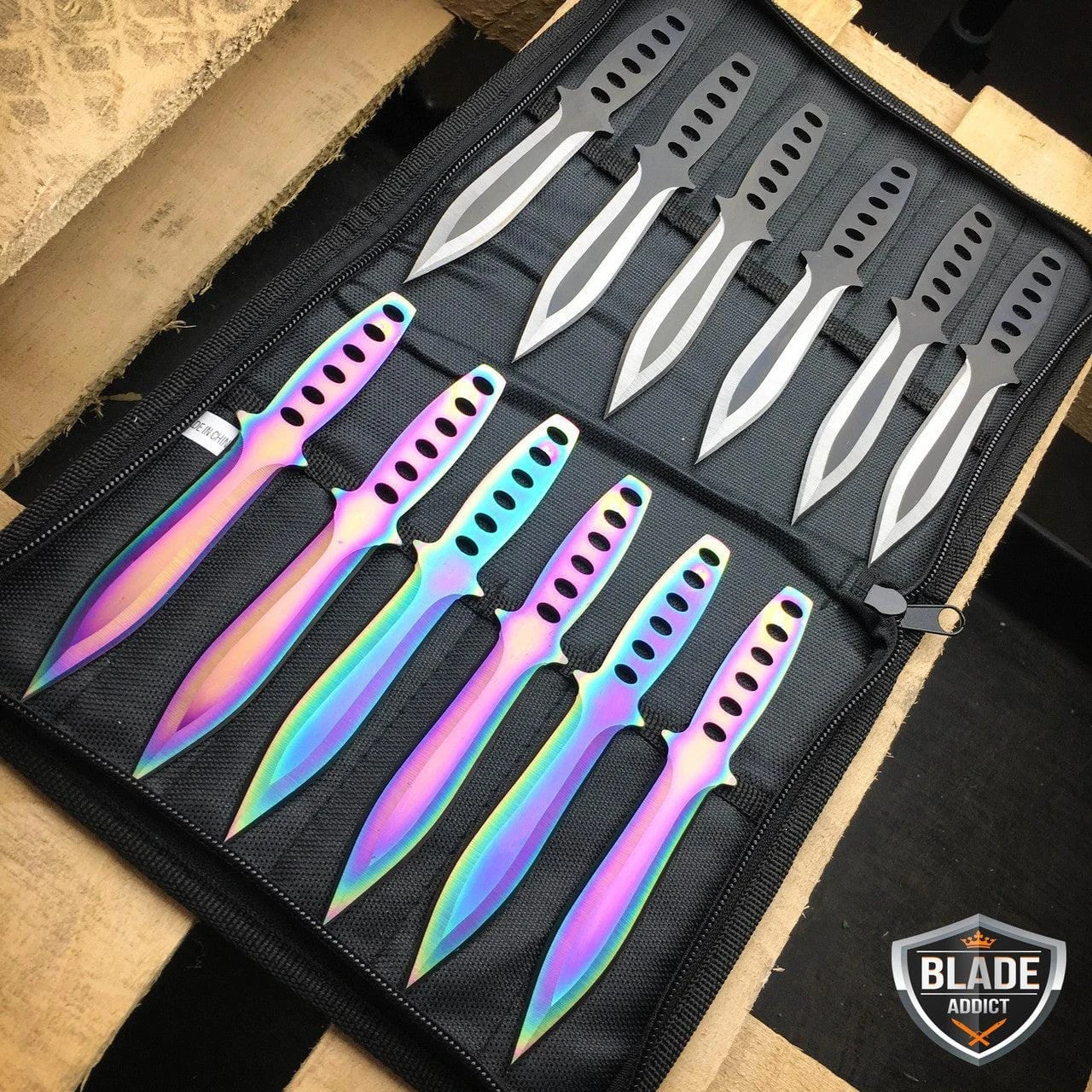 12 PCs 6" Ninja Hunting Rainbow Kunai Throwing Knives + Case 3 12 PCs 6" Ninja Hunting Rainbow Kunai Throwing Knives + Case