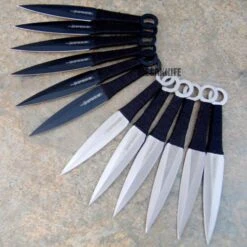 12PC Ninja Tactical Throwing Knife Set Black Silver