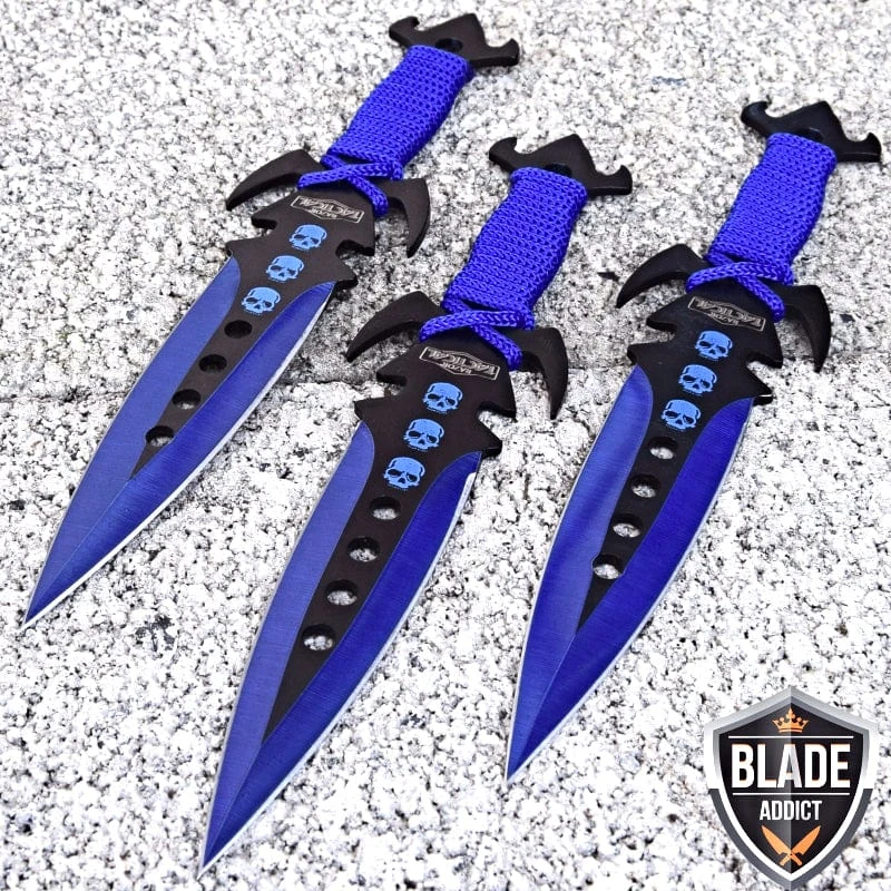 3Pc Kunai Throwing Knife Set W/Sheath BLUE 3 3Pc Kunai Throwing Knife Set W/Sheath BLUE