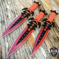 3Pc Kunai Throwing Knife Set W/Sheath RED Hunting