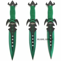 3Pc NINJA Kunai Throwing Knife Set W/Sheath GREEN -BLADE ADDICT Sales bladeaddictknives throwing knives 3pc ninja kunai throwing knife set w sheath green 324133126171