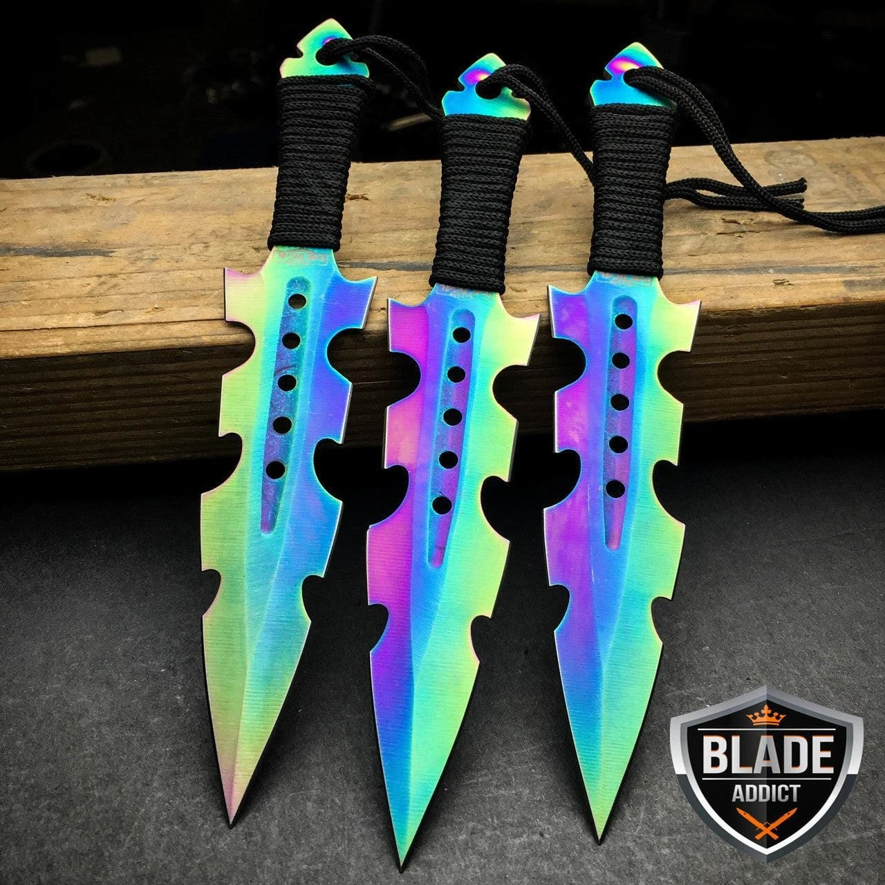 3PC Rainbow Fade Ninja Kunai Throwing Knives 3 3PC Rainbow Fade Ninja Kunai Throwing Knives