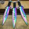 3Pc Real Kunai Throwing Knives W/Sheath Rainbow -BLADE ADDICT Sales bladeaddictknives throwing knives 3pc real kunai throwing knives w sheath rainbow 324211245083