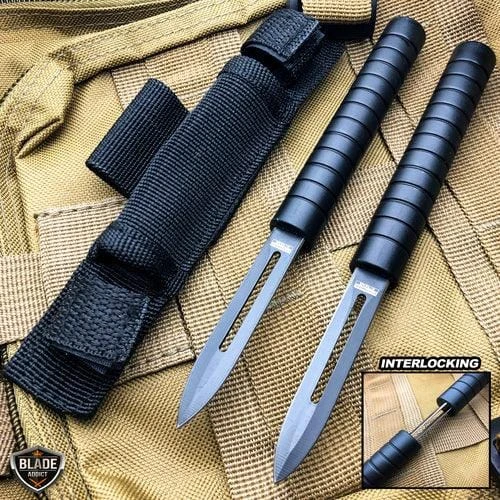 7.5" Interlocking Dual Blade Tactical Throwing Hunting Knife W/ Sheath 3 7.5" Interlocking Dual Blade Tactical Throwing Hunting Knife W/ Sheath