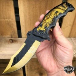 Heavy Duty DRAGON Tactical Spring Assisted Open Folding Pocket Knife -BLADE ADDICT Sales dark side pocket knives gold heavy duty dragon tactical spring assisted open folding pocket knife 15400460222552