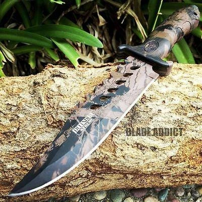 10.5" CAMO COMBAT BOWIE HUNTING KNIFE Survival Military Fixed Blade 3 10.5" CAMO COMBAT BOWIE HUNTING KNIFE Survival Military Fixed Blade