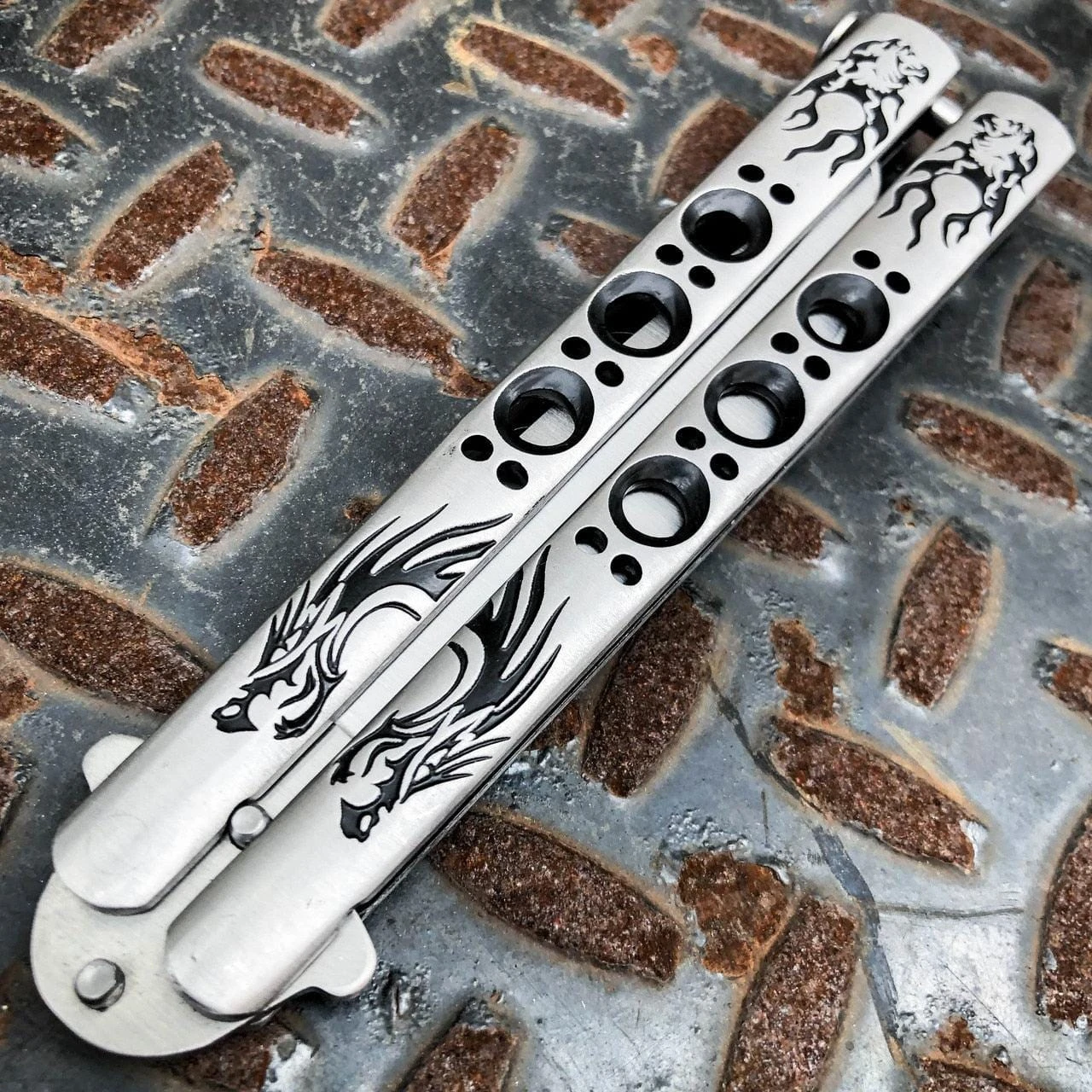 N/A Silver Dragon Striker Balisong Butterfly Knife 4 N/A Silver Dragon Striker Balisong Butterfly Knife - Image 2