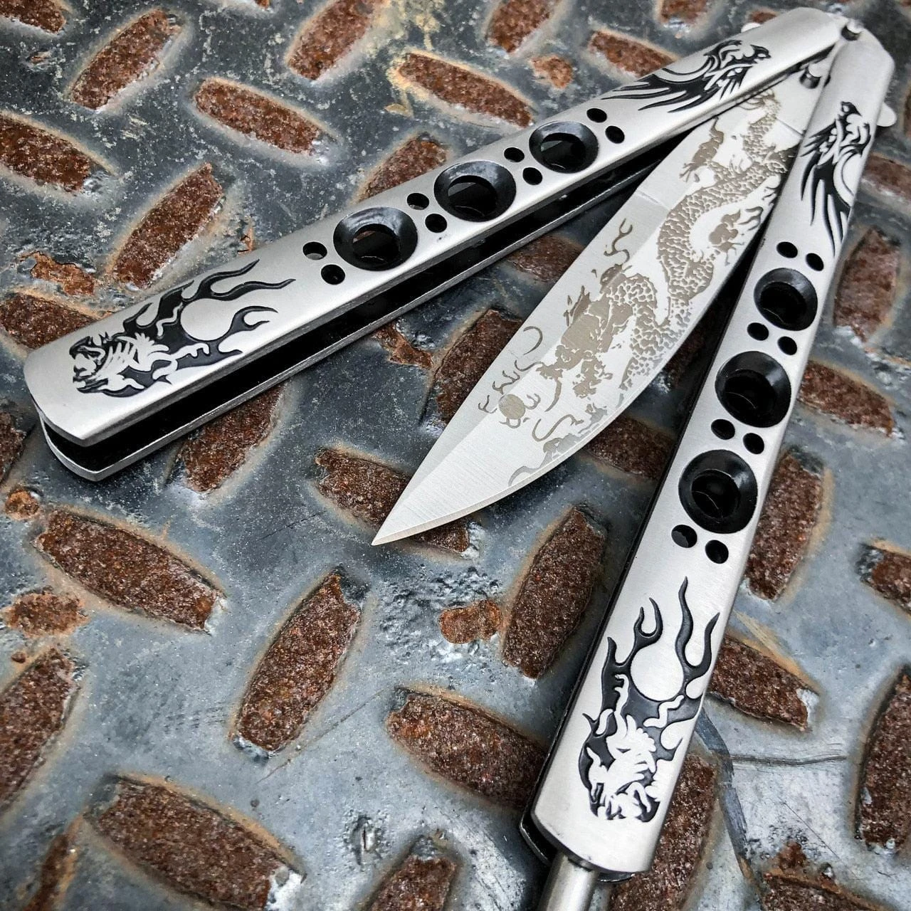 N/A Silver Dragon Striker Balisong Butterfly Knife 5 N/A Silver Dragon Striker Balisong Butterfly Knife - Image 3
