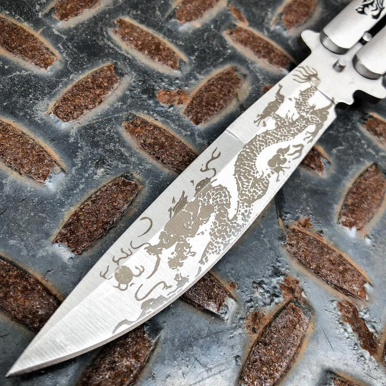 N/A Silver Dragon Striker Balisong Butterfly Knife 6 N/A Silver Dragon Striker Balisong Butterfly Knife - Image 4