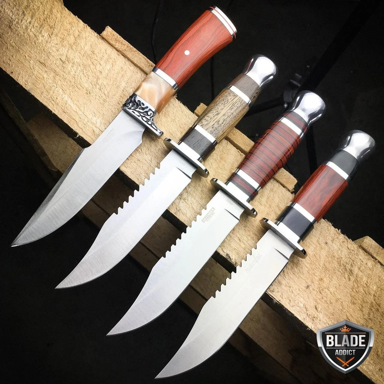 N/A 4 PC Fixed Blade Wood Hunting Knife Tactical Survival Bowie OUTDOOR Camping 5 N/A 4 PC Fixed Blade Wood Hunting Knife Tactical Survival Bowie OUTDOOR Camping - Image 3